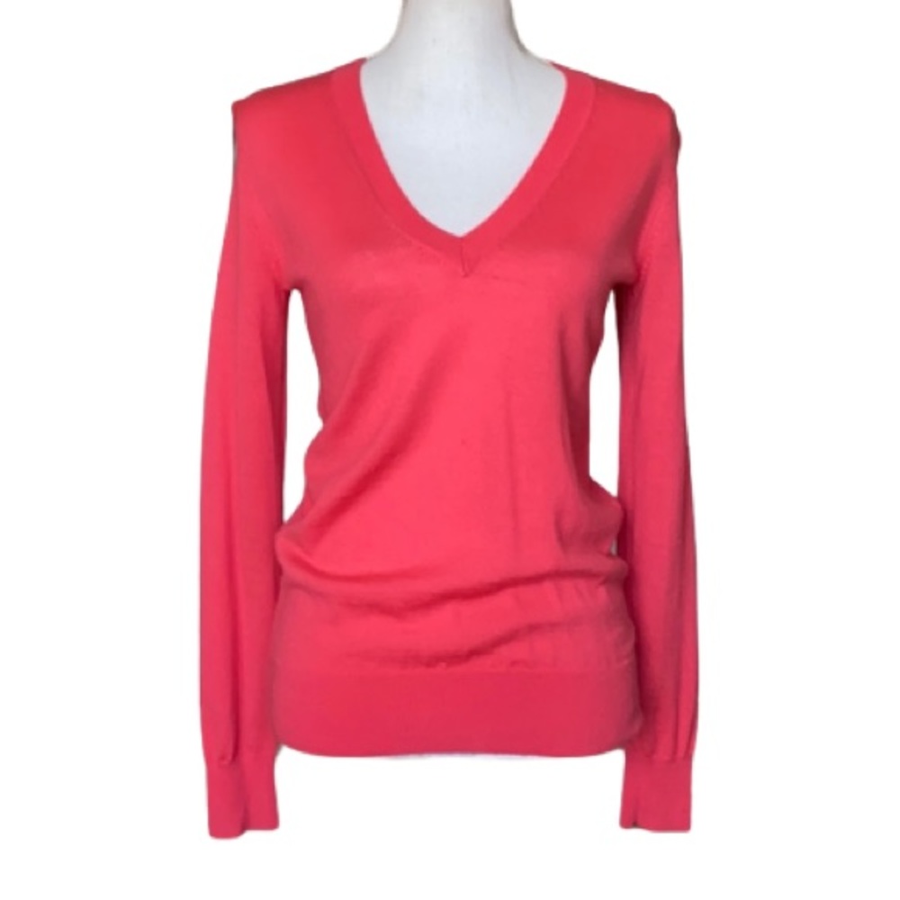 Reiss Lizzie Merino Wool V-neck Sweater in coral